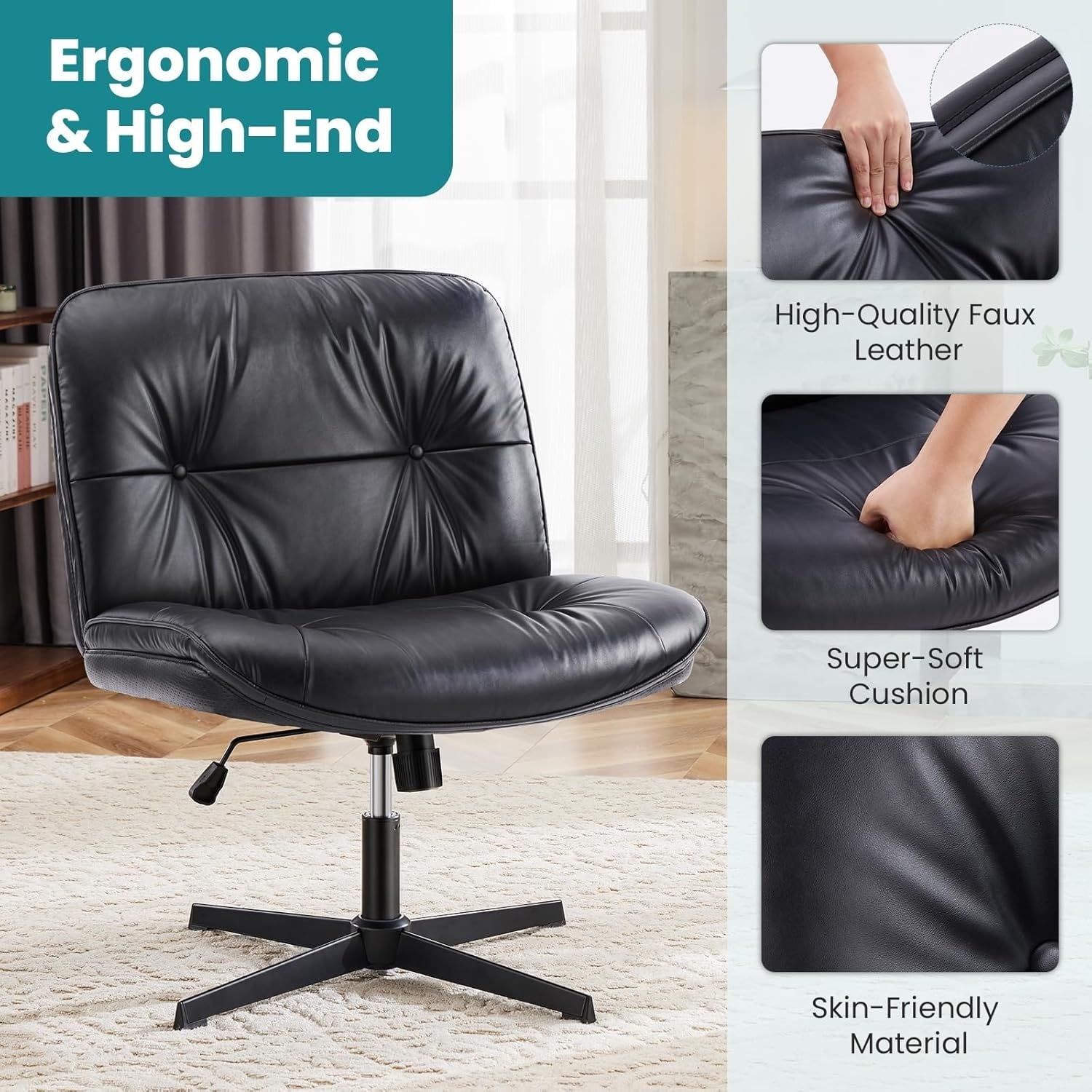 Criss Cross Legged Chair No Wheels Armless Wide Seat Adjustable