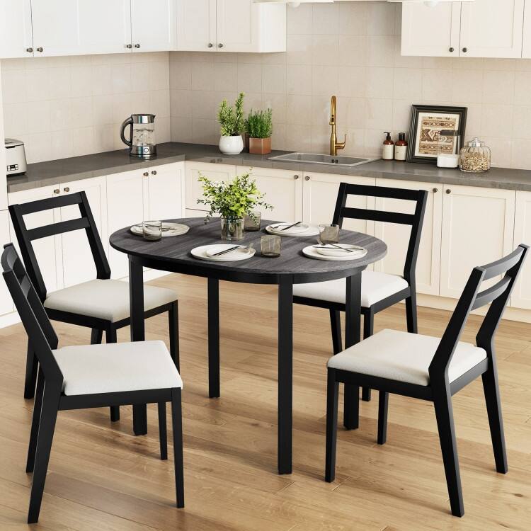 Black and Dark Grey Rubber Wood MDF Oval Dining Table with Sturdy Legs - 43" x 31" x 30"