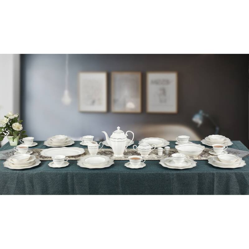 Lorren Home Trends 57 Piece Wavy Silver Mix and Match Bone China Service for 8