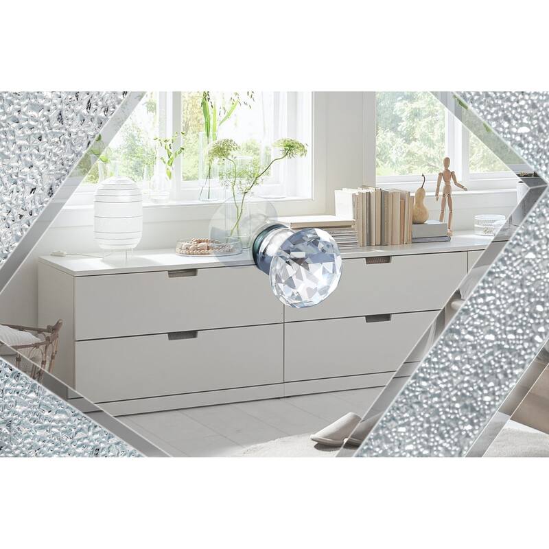 Roomfitters 59" Mirrored TV Stand for TVs up to 65", Silver Media Console with Diamond Sparkle Doors & Open Storage