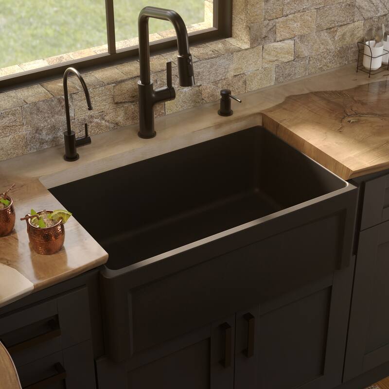 Karran 30" Single Bowl Panel Front Farmhouse Fireclay Kitchen Sink with Reversible Apron Front