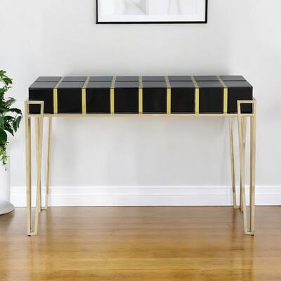 HomeRoots 47" Black and Gold Mirrored Glass Console Table - 47.25 in. x 31.50 in. x 15.75 in.