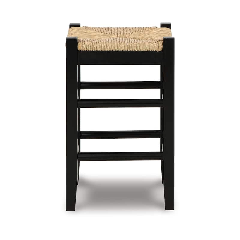 Anya Counter Height Stool Set of 2, Brown Woven Seat, 23 Inch, Black