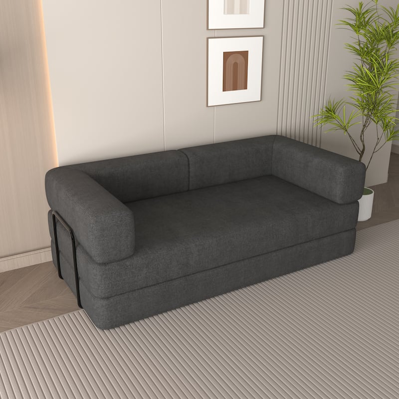 Convertible Floor Sleeper Sofa with Plush Pillows, Mattress Lounge Loveseat, Folding Sofa Bed with Adjustable Armrests