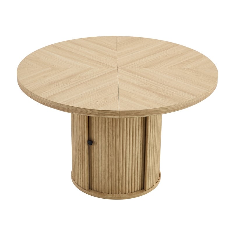 ‌47.2" Round Wood-Grain Dining Table - Double-Tier Storage & Roman Column Base, Timeless Elegance‌.