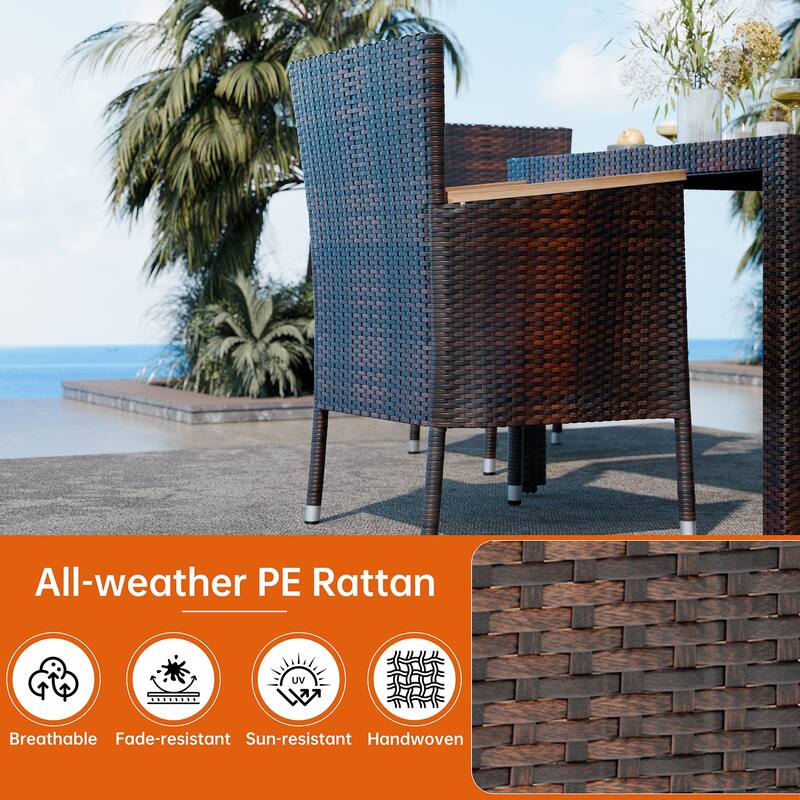 5-Piece Outdoor Wicker Dining Set with Wood Desktop Table and Chairs - N/A