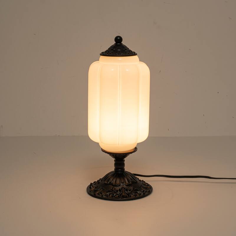 1-Light Transitional Metal & Glass Table Lamp with Carved Base for Bedroom Nightstand - 5.9 in. W x 13.8 in. H