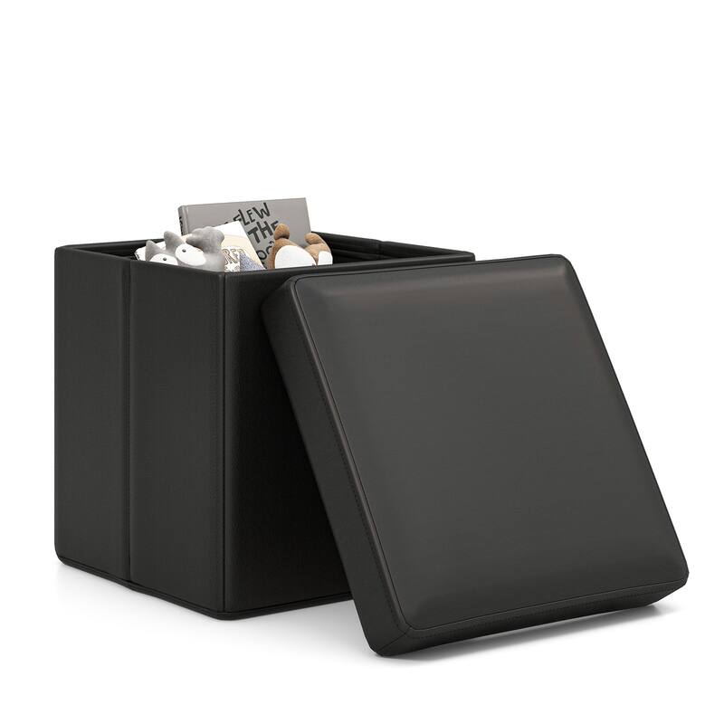 Upholstered Square Footstool with PVC Leather Surface for Bedroom