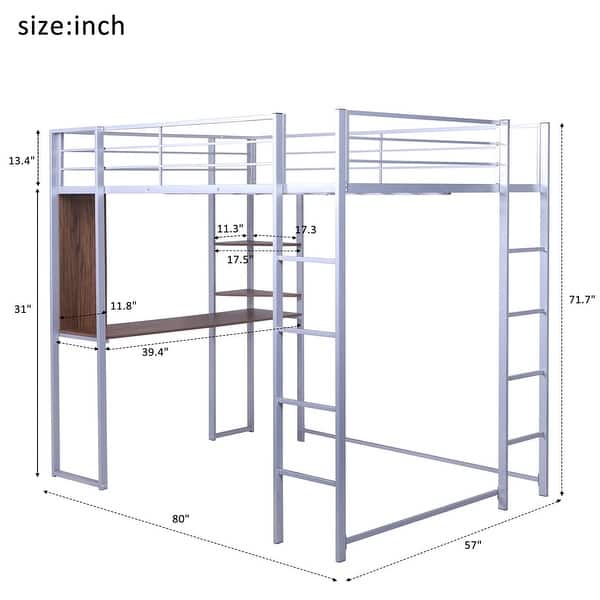 Merax Metal Full Size Loft Bed With Desk Overstock 31965578
