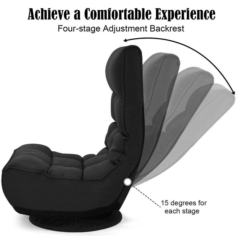 4-Position Adjustable 360 Degree Swivel Folding Floor Sofa Chair-Black - 24"L x 26"W x 35"H