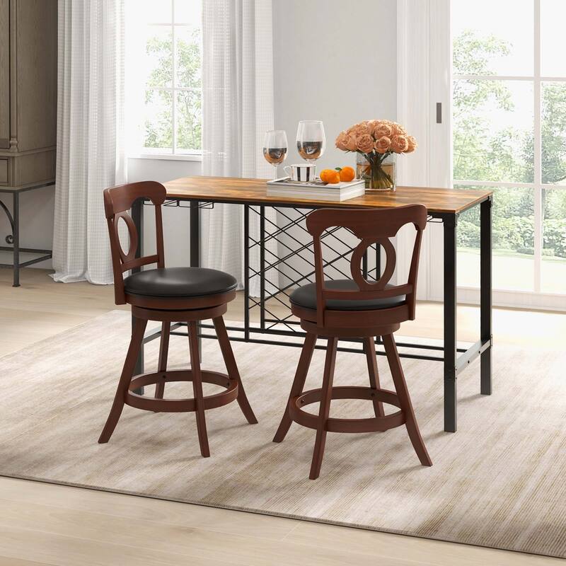 Set of 2 Bar Stools Swivel Counter/ Bar Height Chairs w/ Footrest