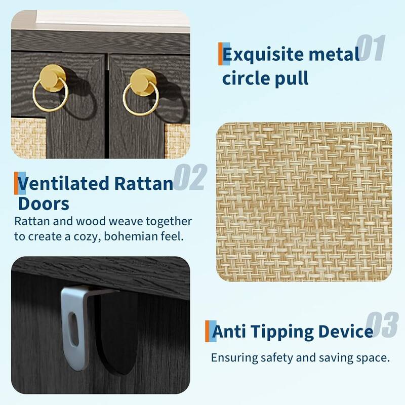 5-Tier Farmhouse Rattan Shoe Storage Cabinet for Entryway Foyer Hallway