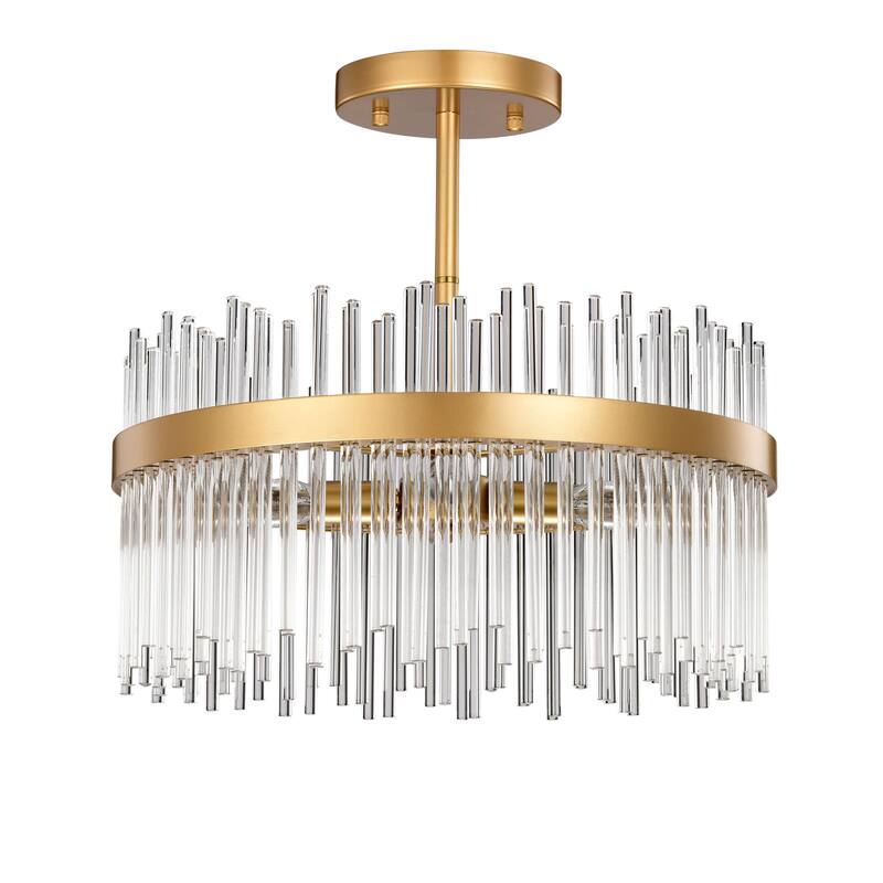 Casandra 4-light Glossy Bronze Flush Mount with Clear Glass Bars - Glossy Bronze - 17 inches in diameter x 17.3 inches H