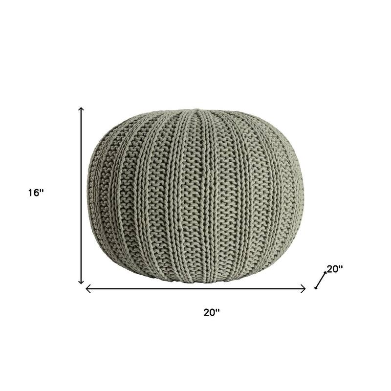 HomeRoots 20" Green Cotton Cable Knit Round Pouf Ottoman