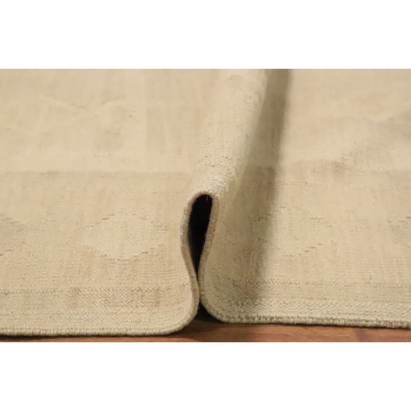 Hand Woven Oriental 100% Wool Carpet Southwestern Tribal Beige & Ivories Kilim Area Rug - 10' 2'' X 7' 9''