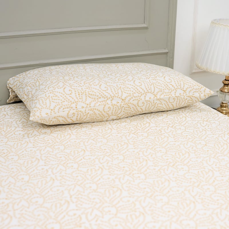 Fabdivine Handmade Block Print Flat Sheet or Bed Sheet Cotton Fabric Floral Home Decor - Bandhej- Yellow - California King