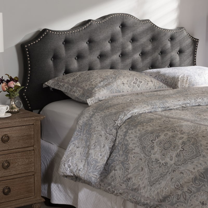 Modern Dark Grey Fabric King Size Headboard with Button Tufting, Soft Upholstery, Adjustable Height Wood Posts