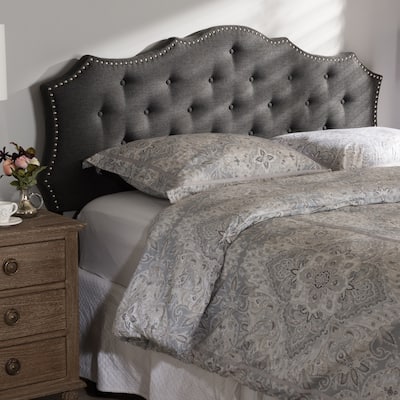 Modern Dark Grey Fabric King Size Headboard with Button Tufting, Soft Upholstery, Adjustable Height Wood Posts