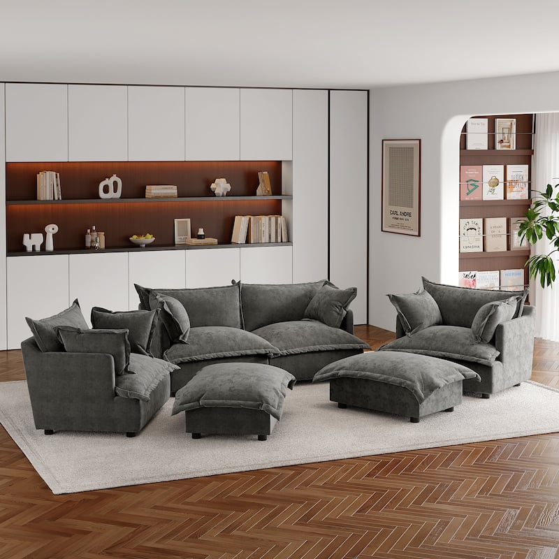 Double Layer Cushion Comfy Cloud Modular Sectional Sofa Set - 6 piece-Dark Grey - Symmetrical