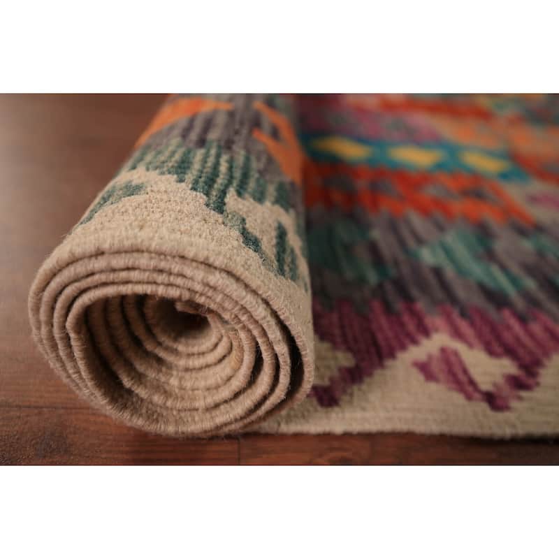 Kilim Area Rug Hand-Woven Living Room Wool Carpet - 8'0" x 11'5"