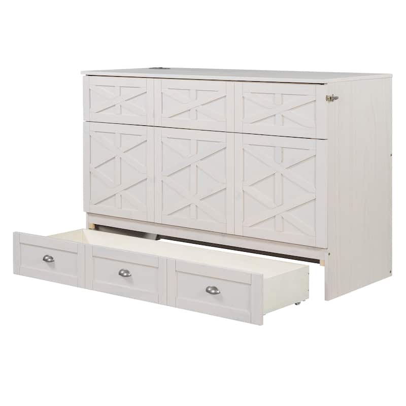 White Queen Size Murphy Bed with Versatile Storage Drawers