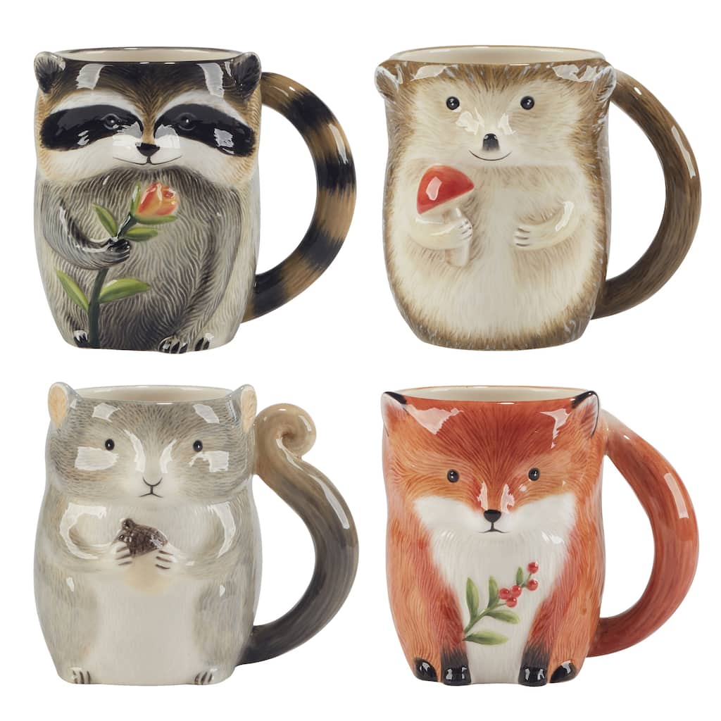 Certified International Woodland Critters 16 oz. 3-D Mugs, Set of 4