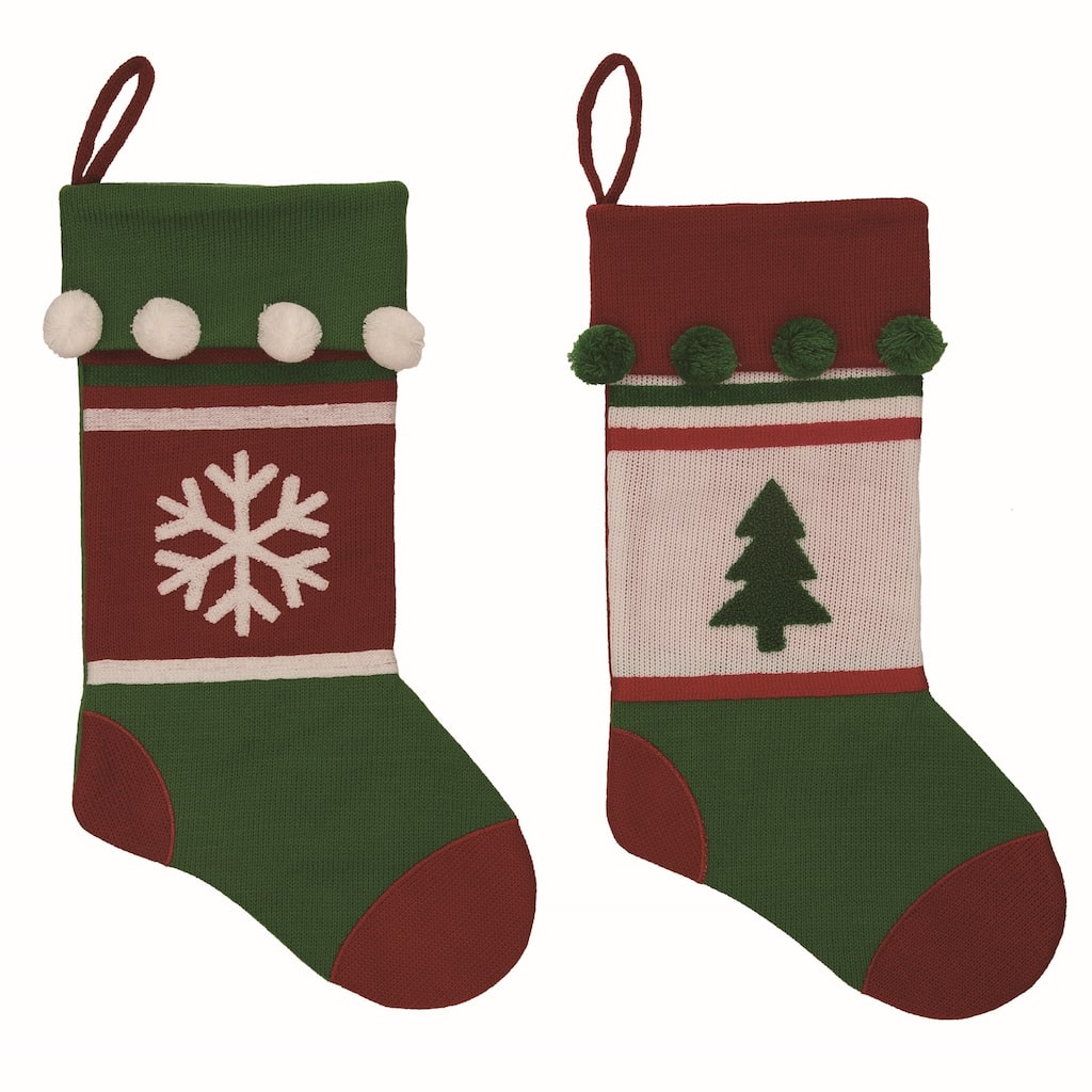 Transpac Plush Bright Merry Stocking Set of 2 Christmas Home Decorations - Multicolor