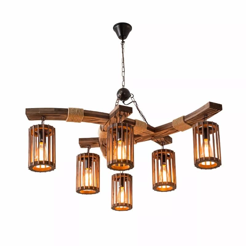 Farmhouse Chandelier Ceiling Fixture Wood Pendant Lamp Island Light - 39" x 39"