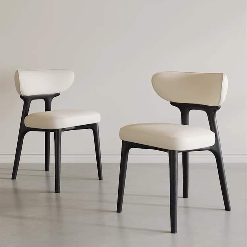 Faux Leather Dining chairs,Black Solid Wood, Beige Faux Leather, Set of 2, Not Assembled need