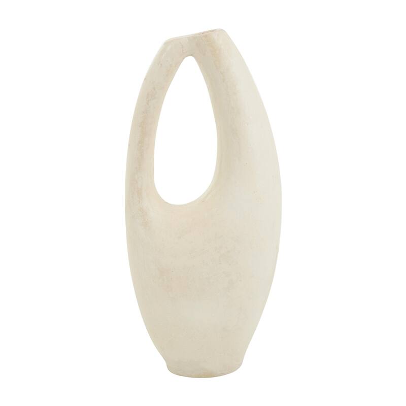 Paper Mache Abstract Curved Decorative Vase with Handle - Beige - Roche River Decor