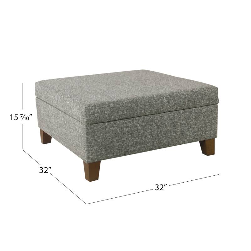 Leo Square Storage Ottoman, Textured Slate Gray, Dark Brown, 32 Inch