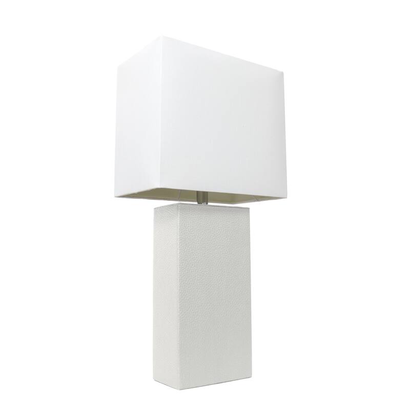 Leather Table Lamp with White Fabric Shade