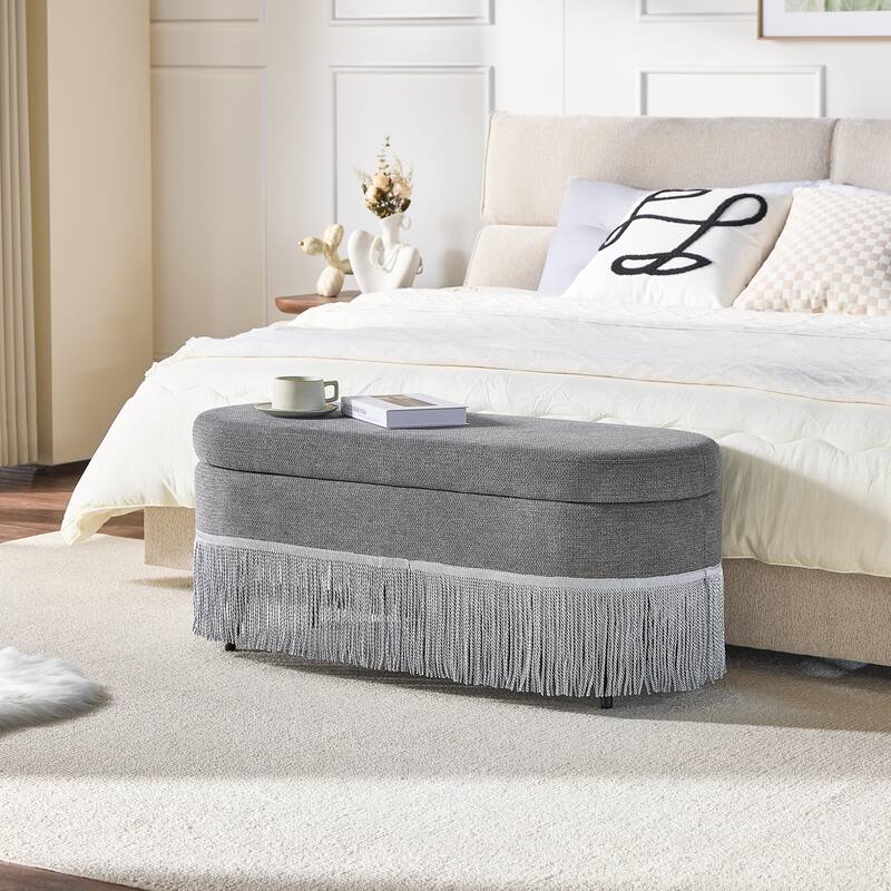 Multi-Functional Storage Ottoman with Fringe Trim and Hidden Storage Compartment