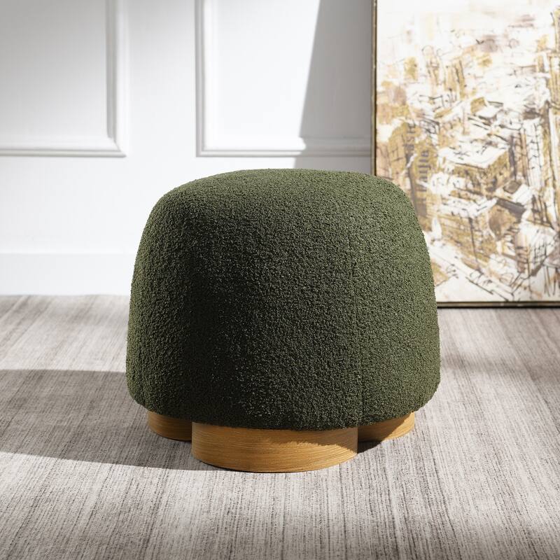 Round Soft Teddy Fabric Upholstered Ottoman, Footstool with Soft Padded Seat, Fully Assembled Modern Sofa Couch Footrest