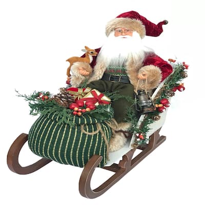 20 inch Country Sleigh Santa Claus - green