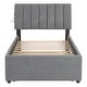 preview thumbnail 42 of 80, Teddy Fleece Platform Bed with Trundle, Vertical Striped Headboard and Smarter LED Bed Frame, Upholstered Frame Bed