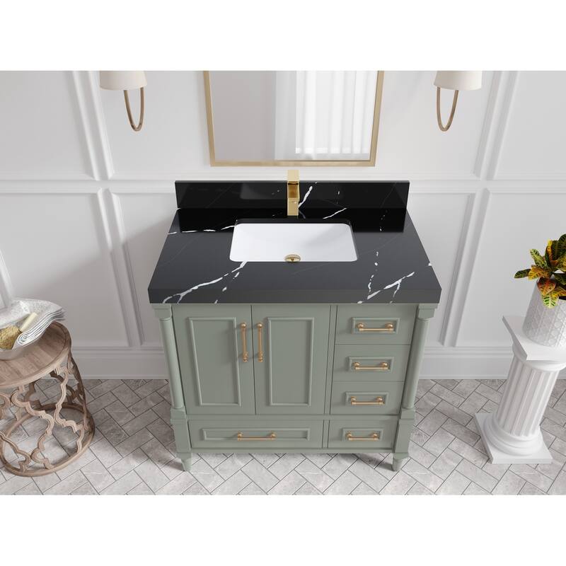 Willow Collections 36 in. W x 22 in. D Aberdeen Center Sink Left Bathroom Vanity with Countertop - 2" Calacatta Black - Evergreen
