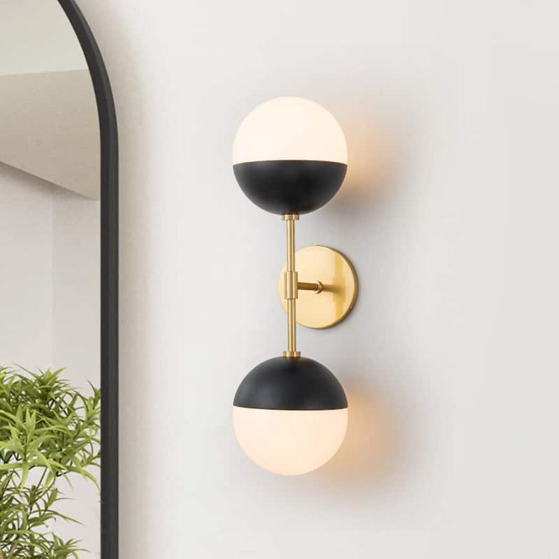 Mid-century 2-Light Opal Glass Globe Armed Wall Sconce