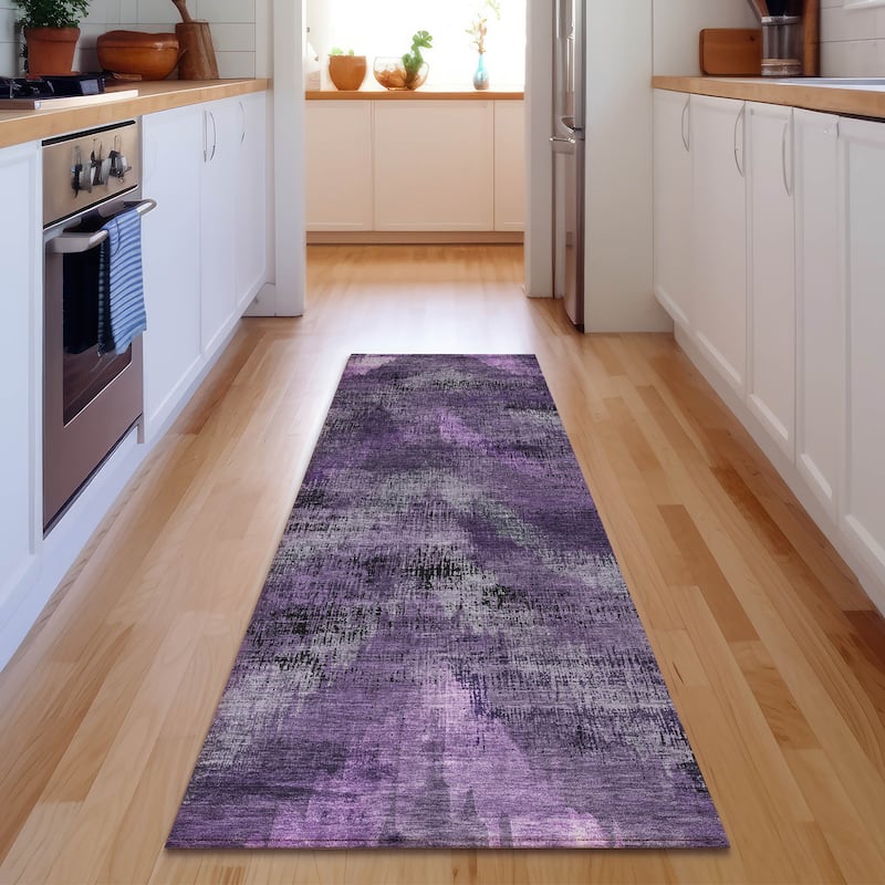 Premium Washable Super Soft Brushstrokes Modern V Mayfield Rug - Purple - 2' 3" x 7' 6" - Runner