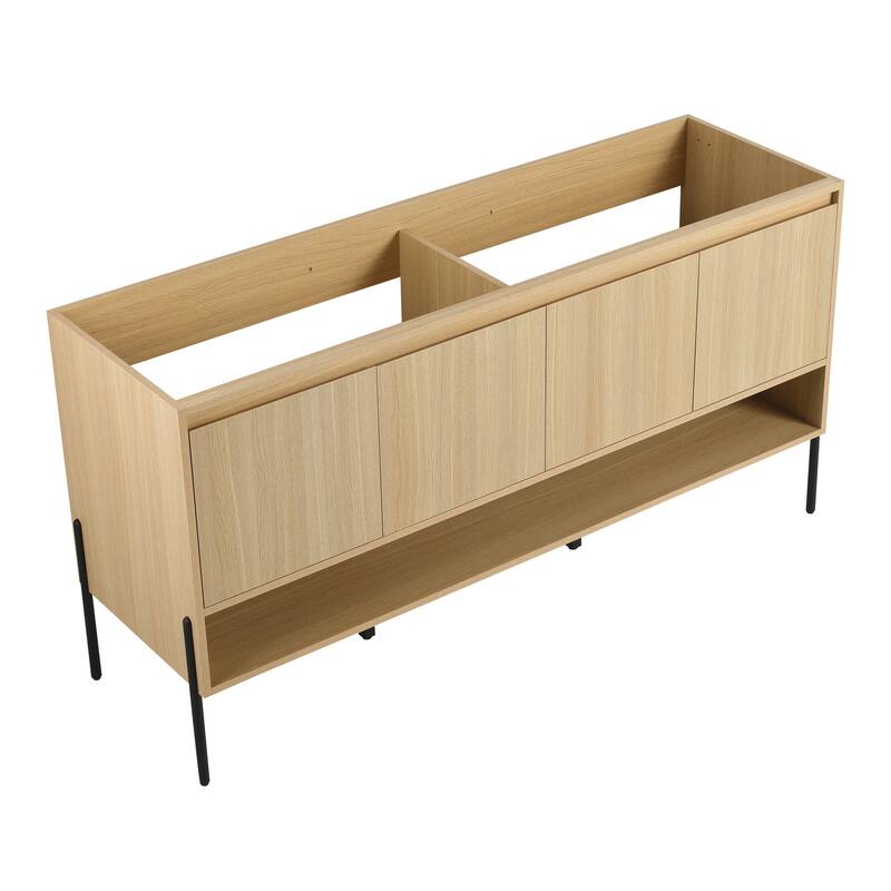 Freestanding Bathroom Cabinet with Four Doors, Floor-to-Ceiling Storage in Engineered Wood (No Top Sink Included)