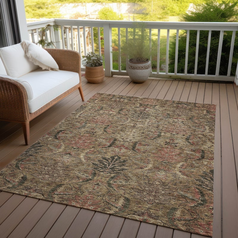 Machine Washable Indoor/ Outdoor Boho Traditional Chantille Rug