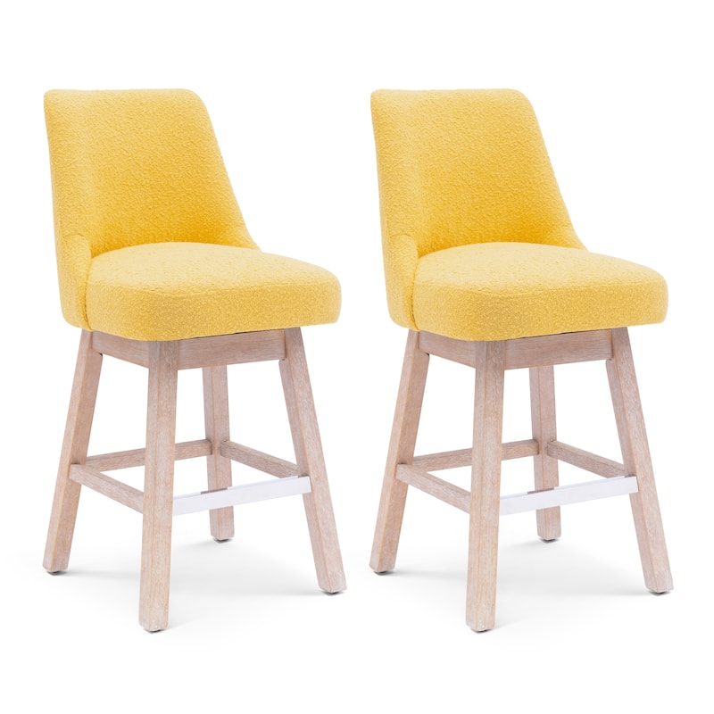 Boucle Polyester Upholstered Swivel Counter Stool - Foot Glides (Set of 2)
