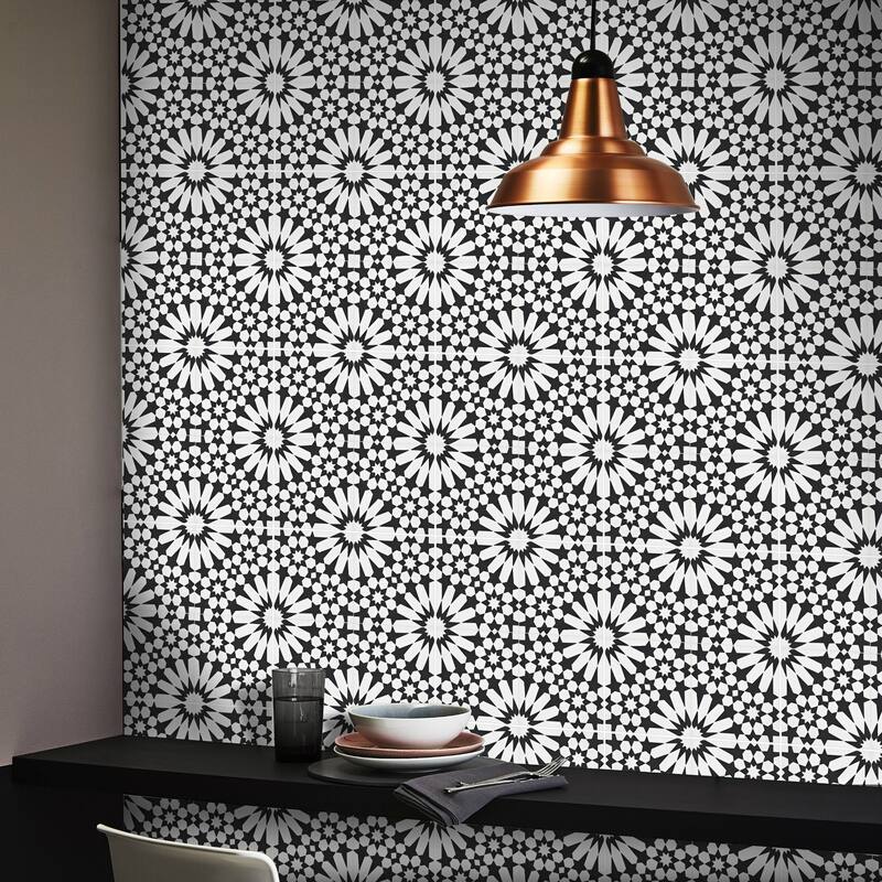 Agdal Handmade Cement Tile, 8x8, Black-White