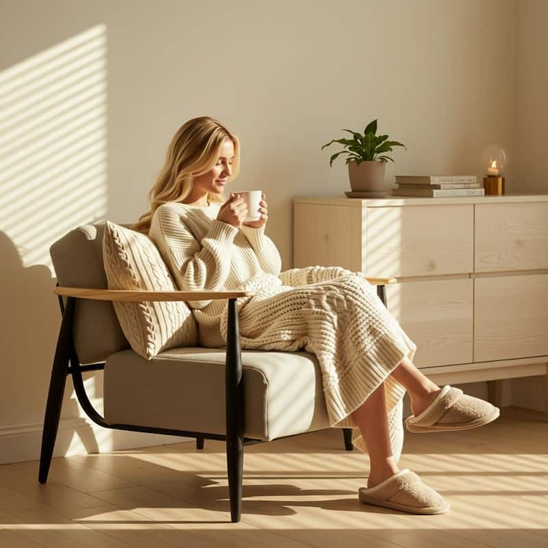 Homy Casa Modern Wood Frame Sofa, Beige Upholstery, Arm Accent - Oak