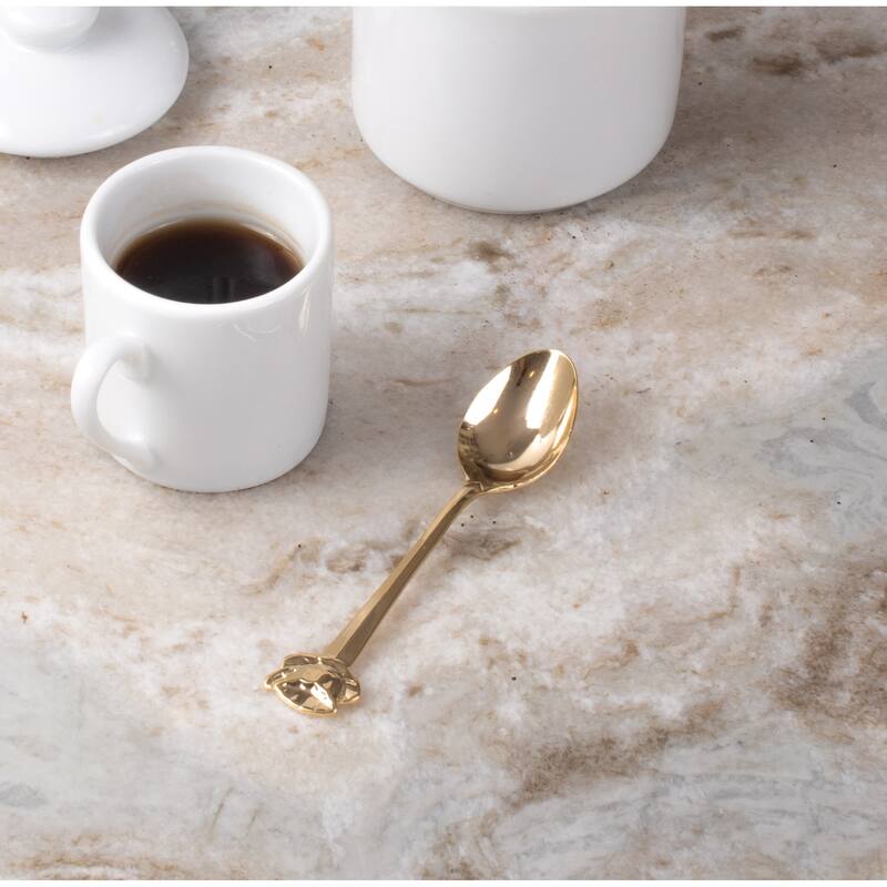 Fino Demi Spoon Set, Cup and Saucer Design, Gold Plated Stainless Steel, Set of 12