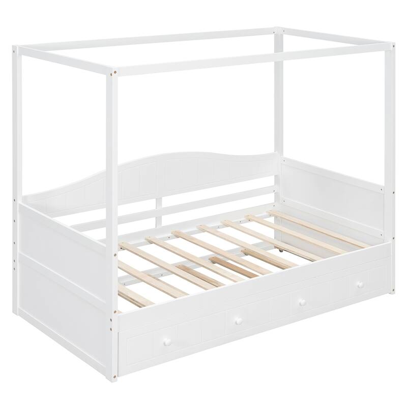 Twin Canopy Daybed with Trundle Bed, Space-Saving Design