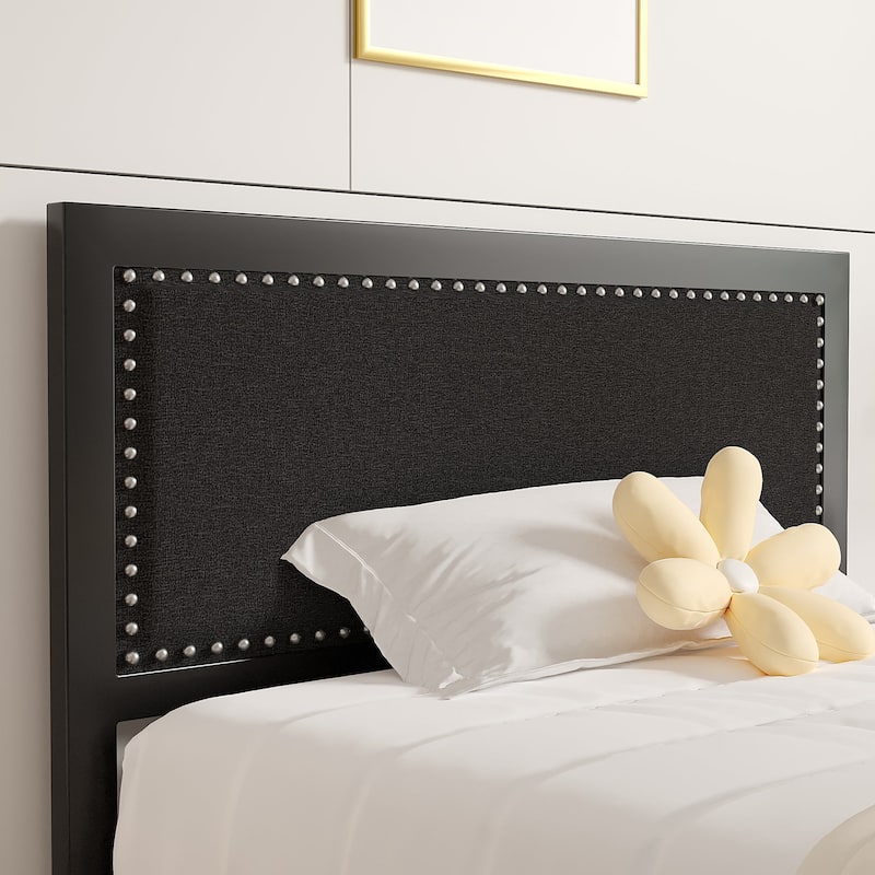 2 Pack Twin Upholstered Bed Set 40" Wide Bed with Nailhead Trim 12.6" Underbed Space & Padded Headboard Footboard