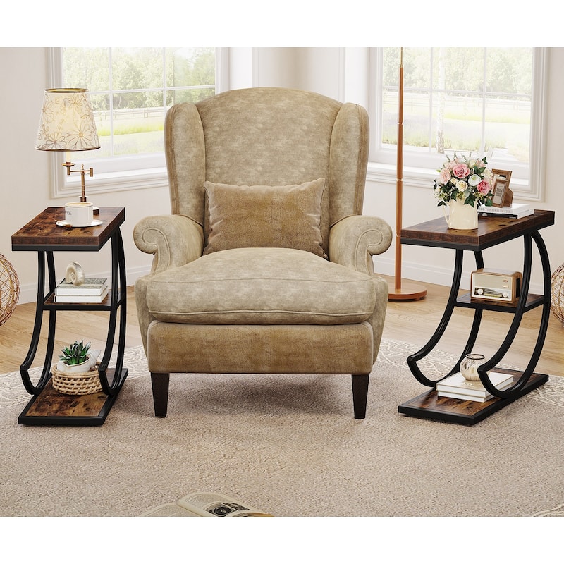 3-Tier End Table, Industrial Side Tables with 3 Storage Shelves