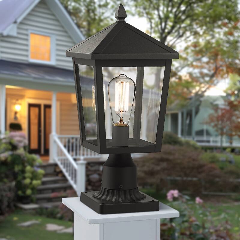 16 Inch Outdoor Post Light Clear Glass Black Finish