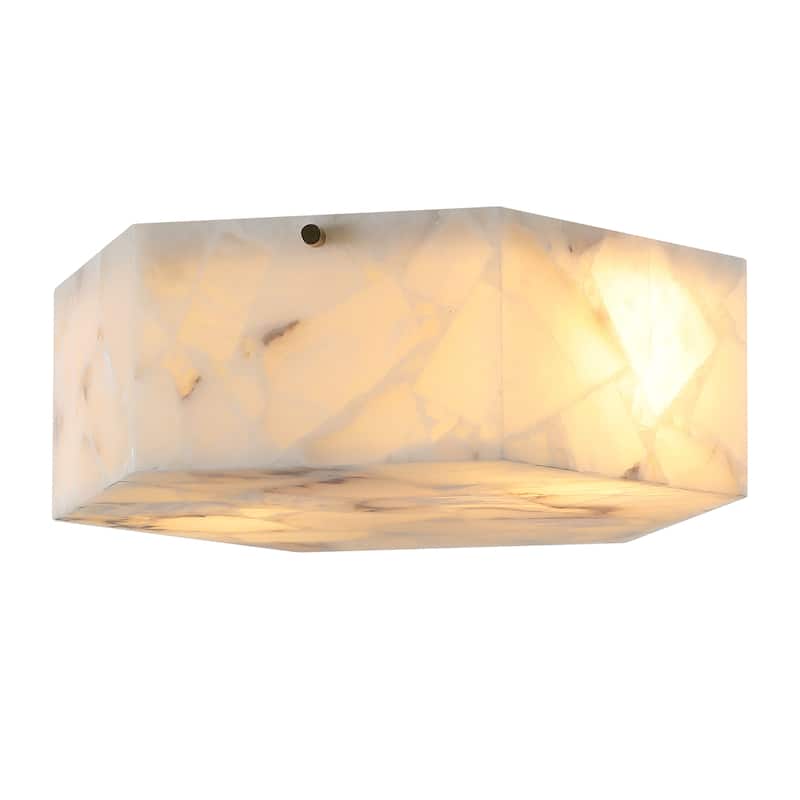 SAFAVIEH Iana 2 Light 14-inch Alabaster & Metal Semi-Flush Mount - 14"W x 14"D x 5"H
